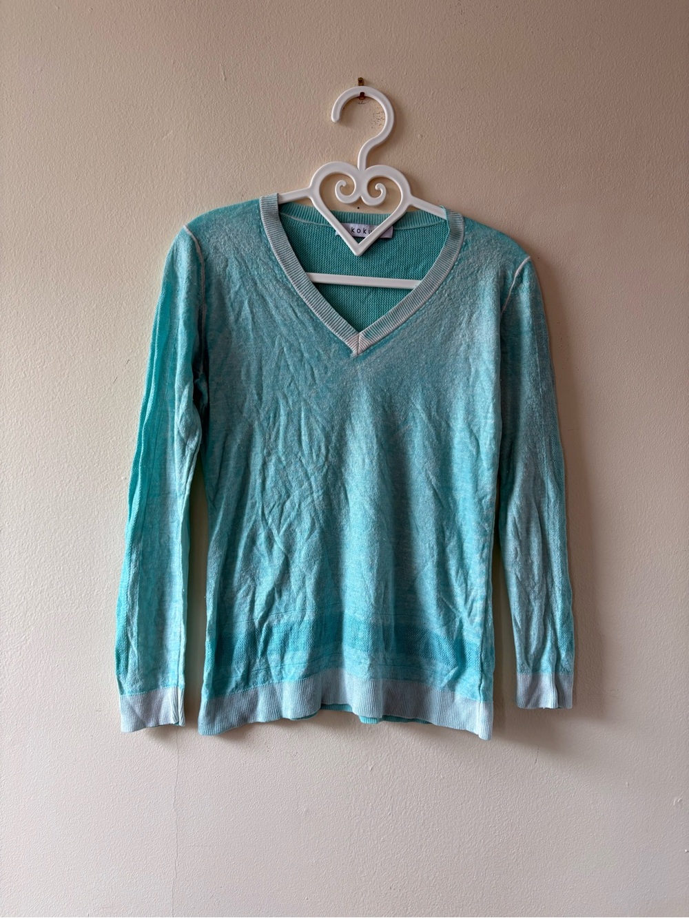Kokun Bamboo&Cashmere Light Teal V-Neck Sweater